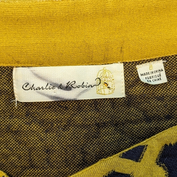 Anthro Charlie and Robin Mid Century Retro Knit Pencil Skirt Gold and Navy: 8 - Picture 4 of 8